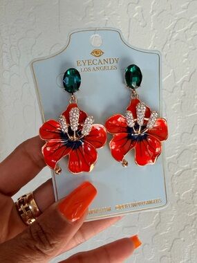 Eye Candy Los Angeles Orange Floral Statement Earrings
